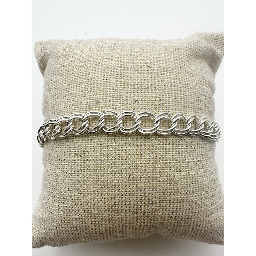 Sterling Silver 6mm Double Wire Chino Curb Link Charm Bracelet 8”